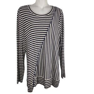 CAbi Women Ernest Striped Knit Tee Tunic Top Navy Stretch Long Sleeve Nautical M